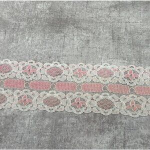 Wrights 2" White & Pink Insertion Entredeux Trim 1 yard Craft Sewing Vintage Loo